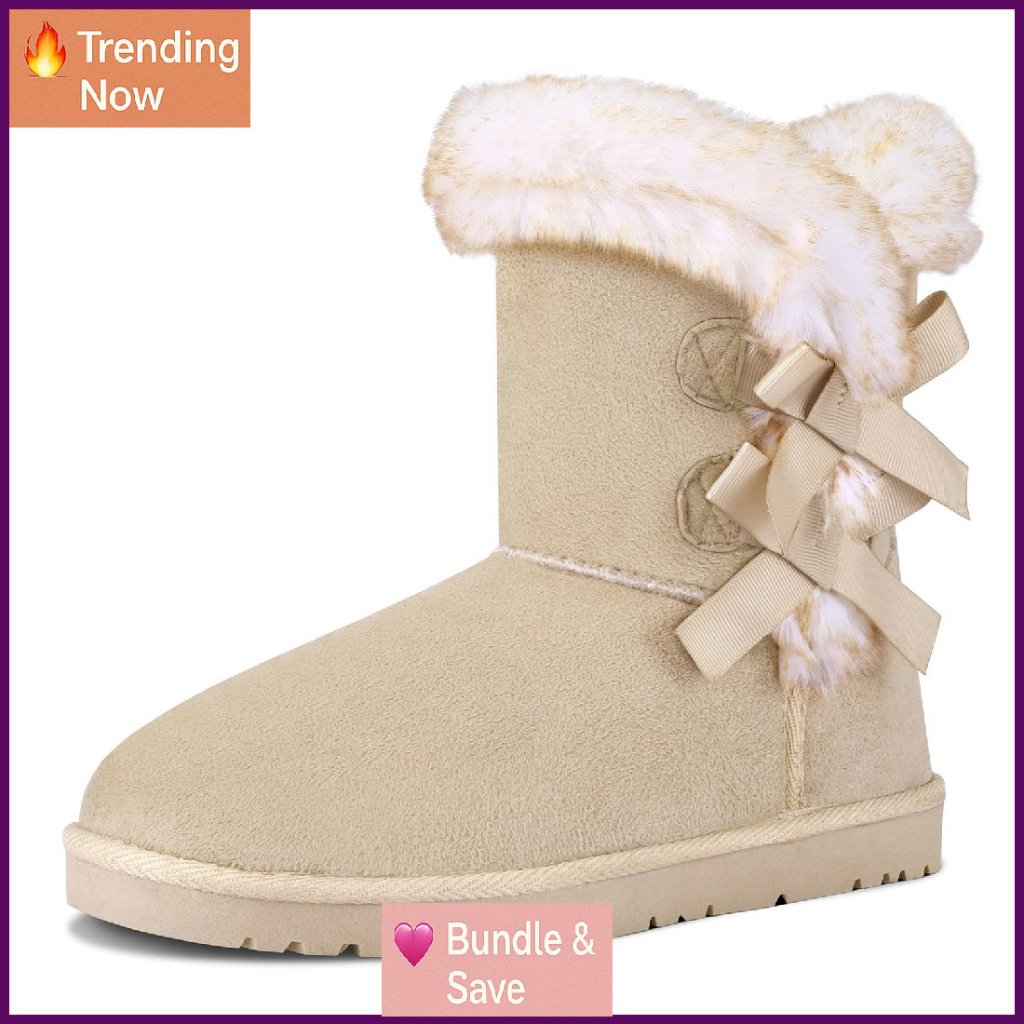 Women's Mid-Calf Winter Boots With Fur Lining, Non-Slip Rubber Sole